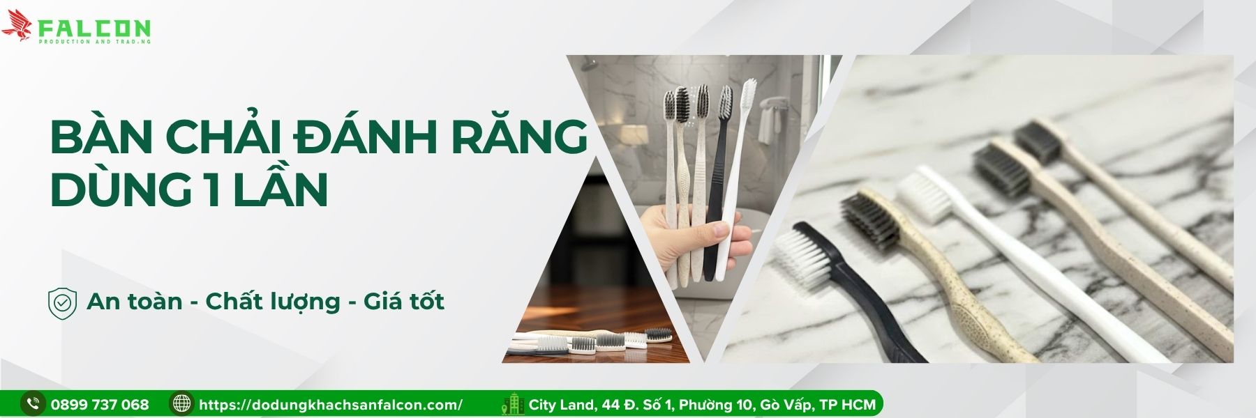 Bàn chải đánh răng cao cấp từ Falcon, một phần không thể thiếu trong bộ đồ dùng phòng tắm cho khách sạn.