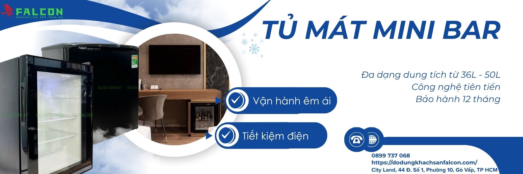 Tủ mát mini khách sạn Falcon, thiết kế nhỏ gọn và tiện dụng, là lựa chọn lý tưởng cho các phòng khách sạn.