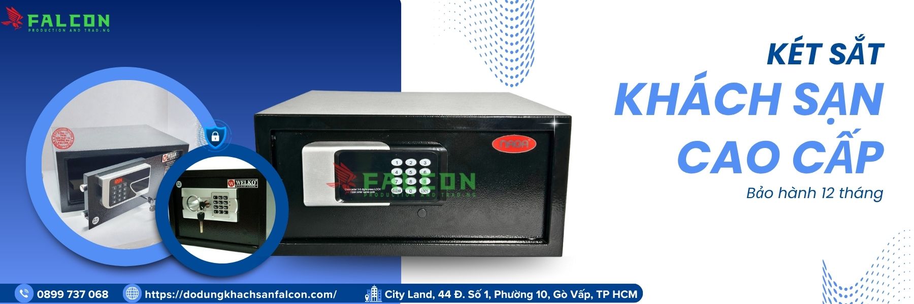 Két sắt khách sạn Falcon, thiết kế an toàn và hiện đại, là lựa chọn lý tưởng cho việc bảo mật tài sản của khách hàng.