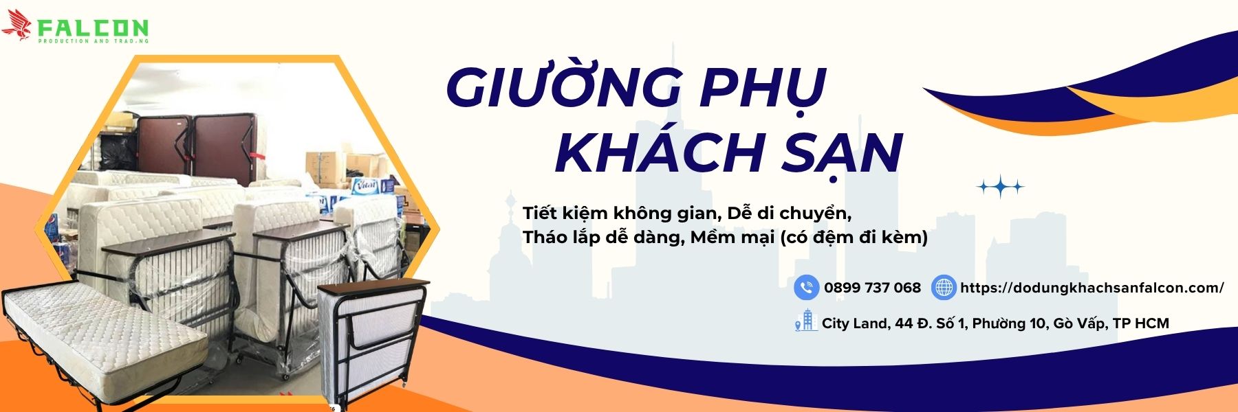 Giường phụ khách sạn Falcon, thiết kế gọn nhẹ và dễ dàng di chuyển, mang lại sự thoải mái cho khách hàng.