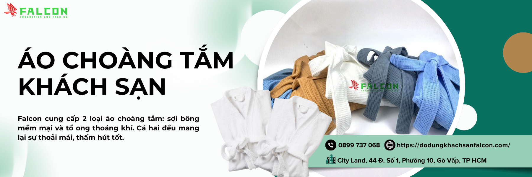 Áo choàng tắm khách sạn Falcon cao cấp, mềm mại và thoải mái, là lựa chọn hoàn hảo cho các khách sạn và resort.