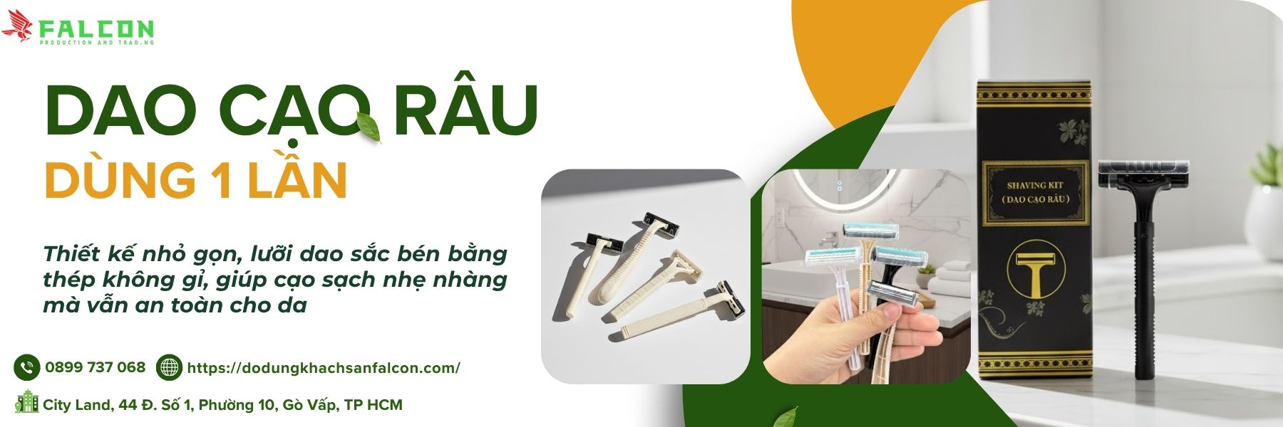 Dao cạo râu dùng một lần từ Falcon, sản phẩm thiết yếu trong bộ đồ dùng phòng tắm cho khách sạn và resort.