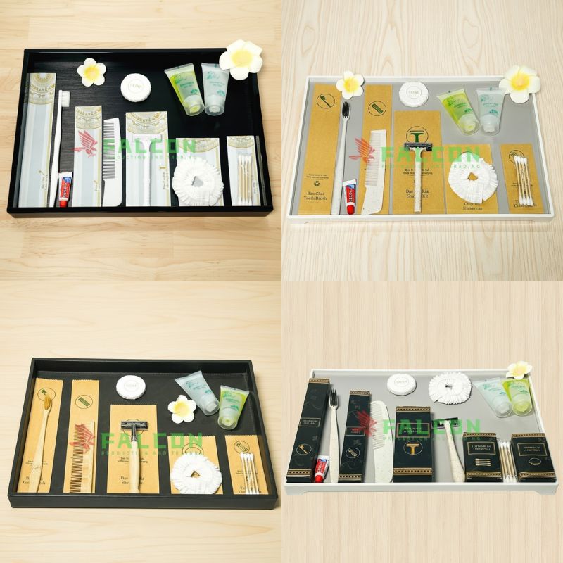 Bộ amenities khách sạn cung cấp đầy đủ các vật dụng thiết yếu cho khách hàng.