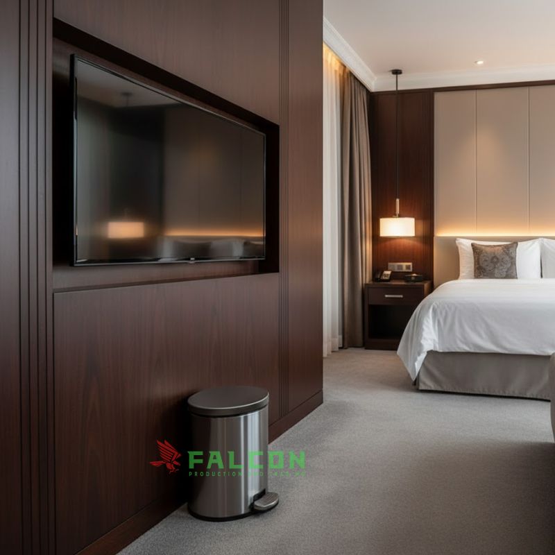 Thùng rác có nắp đậy kín, giúp hạn chế mùi hôi và giữ cho không gian phòng luôn sạch sẽ, thoải mái.