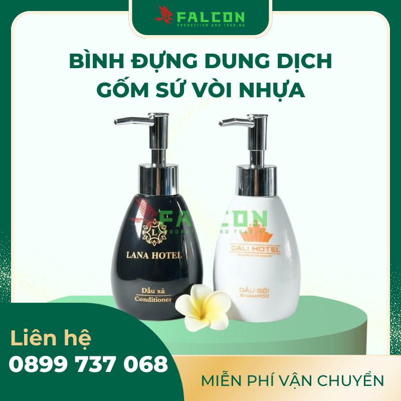 Bình đựng dung dịch gốm giúp tăng tính thẩm mỹ cho khu vực lavabo của khách sạn.