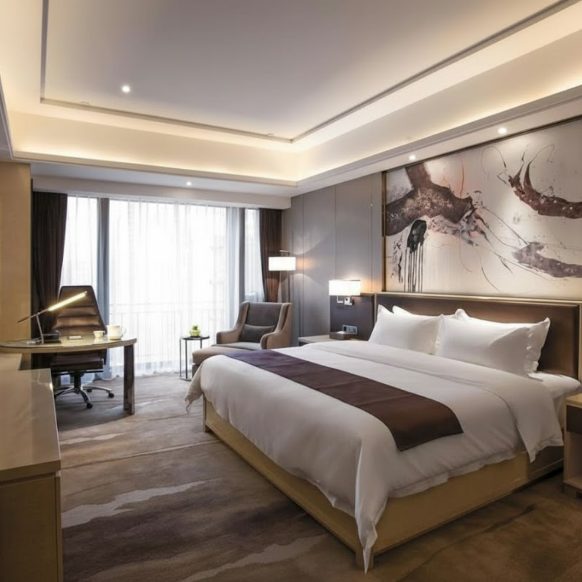 Bộ chăn ga sử dụng gam màu trung tính, dễ dàng phối hợp với mọi phong cách nội thất.