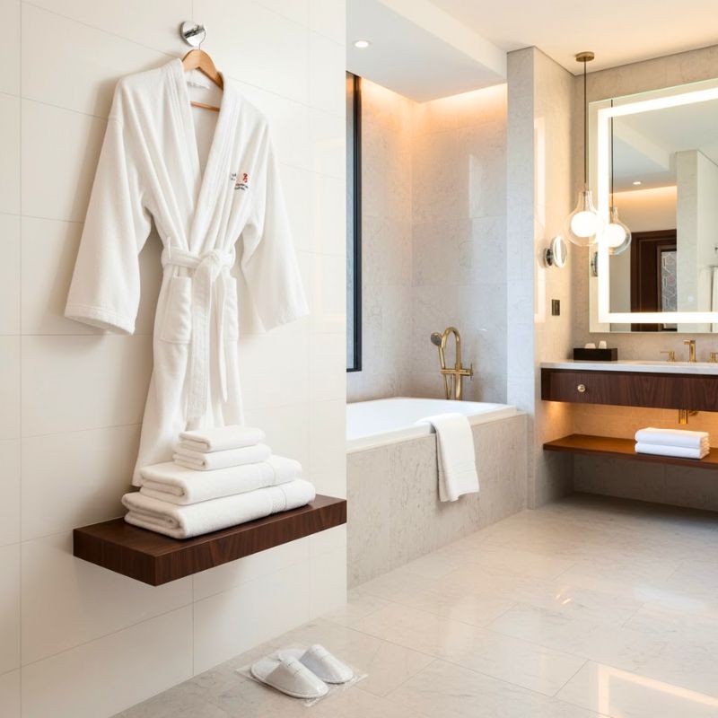 Khăn và đồ vải khách sạn được sản xuất từ cotton cao cấp, mang lại cảm giác mềm mại và thoải mái tuyệt đối.