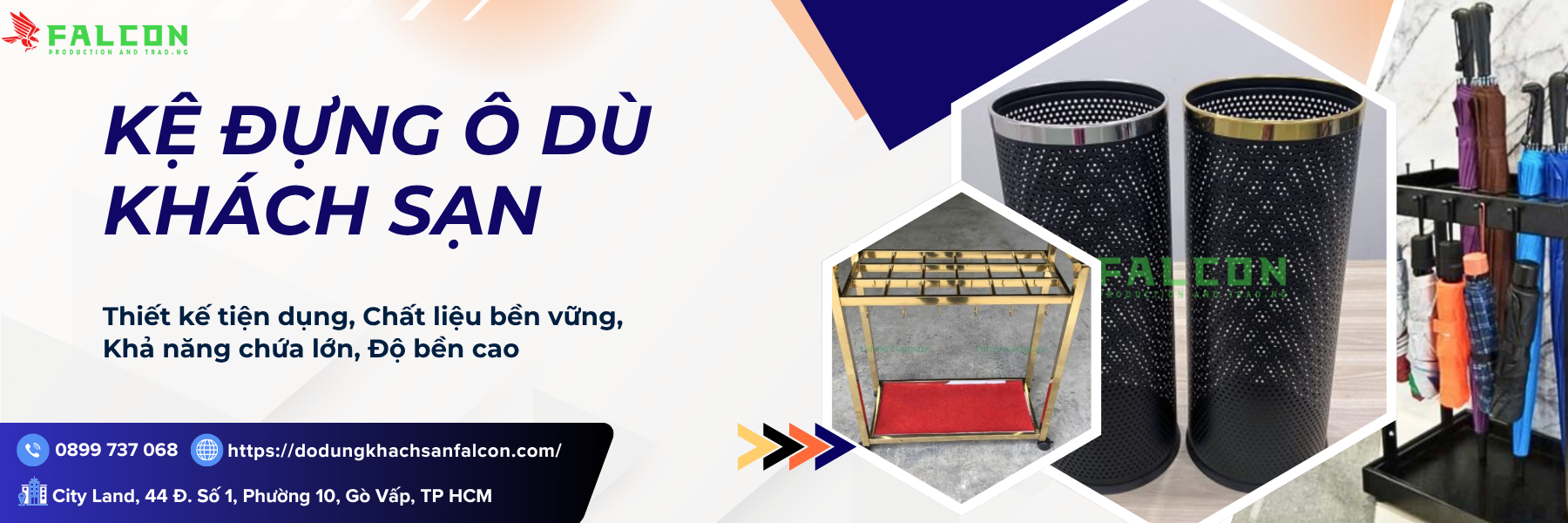 Kệ đựng dù có khả năng chứa nhiều chiếc dù cùng lúc, phù hợp với các khách sạn có lượng khách đông đúc.