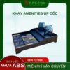 Khay amenities có úp cốc phù hợp phòng tắm khách sạn 3–5 sao.