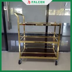 Bánh xe linh hoạt giúp xe đẩy di chuyển êm ái và không gây tiếng ồn, phù hợp với mọi không gian trong khách sạn.