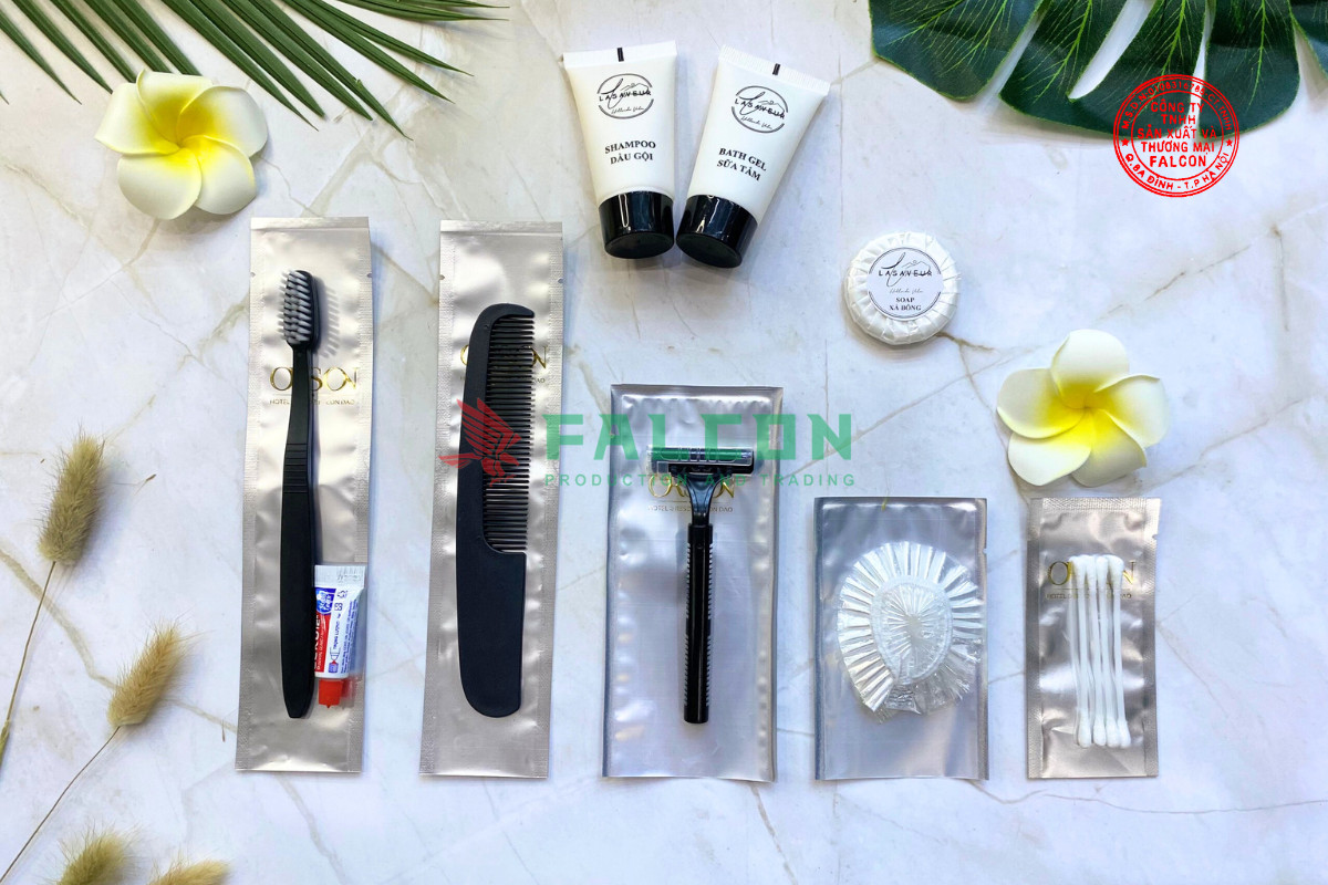 Bộ amenities đen đóng túi màng nhôm cho khách sạn chuẩn 2-3 sao - Ảnh 2